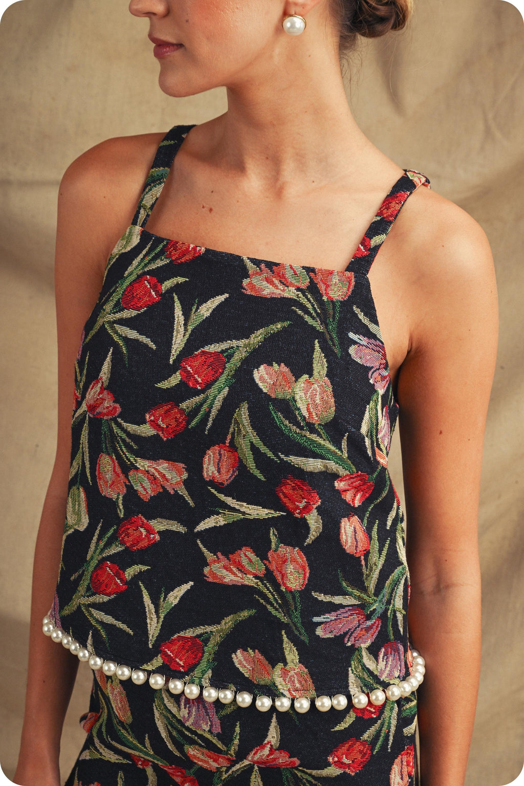 Floral Jacquard Pearl Trim Set