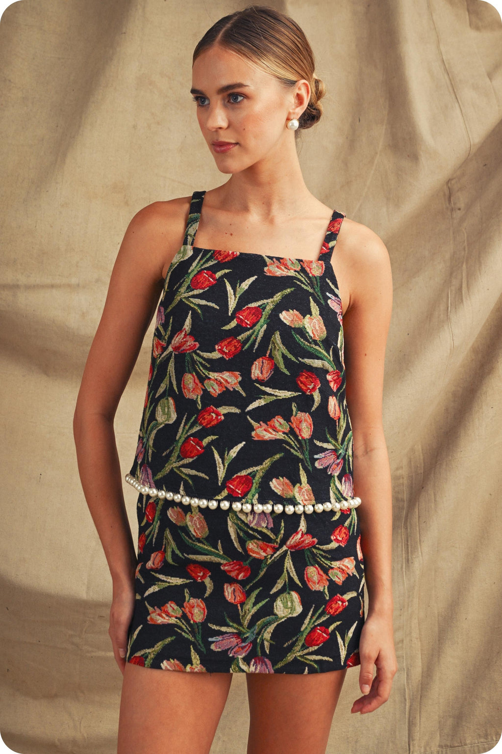 Floral Jacquard Pearl Trim Set