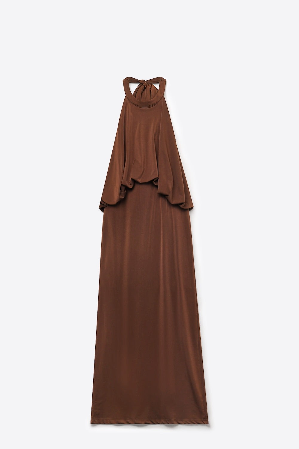 Soft Stretch Fabric Halter Neck Maxi Dress in Brown