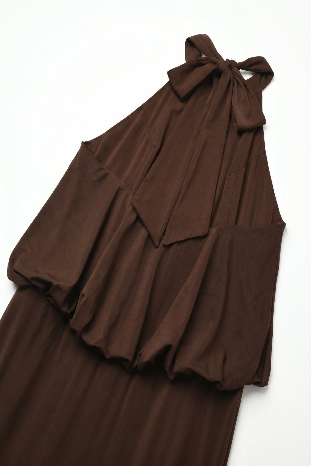 Soft Stretch Fabric Halter Neck Maxi Dress in Brown