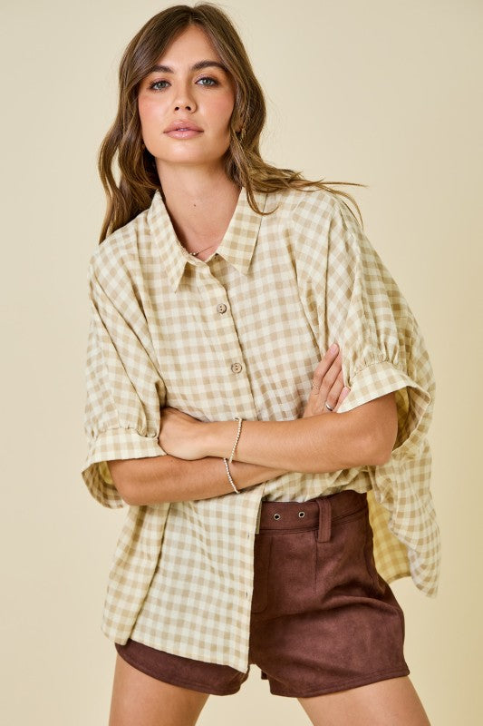Honey Gingham Puff Sleeve Shirt