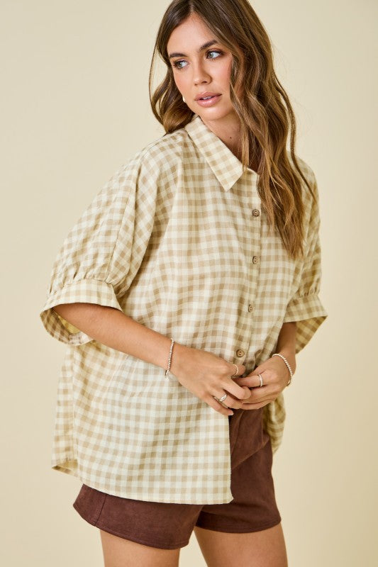 Honey Gingham Puff Sleeve Shirt