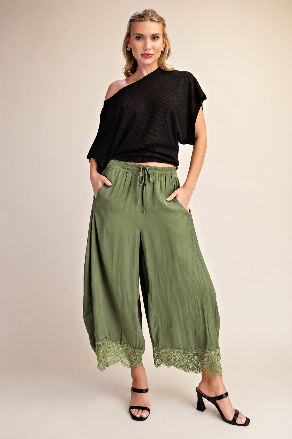 Cropped Lace Balloon Pants