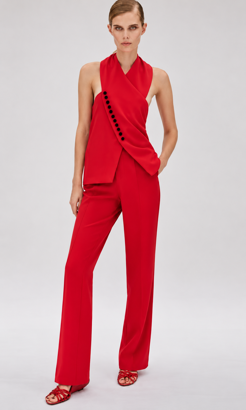 Confident Red Tailored Suit Set