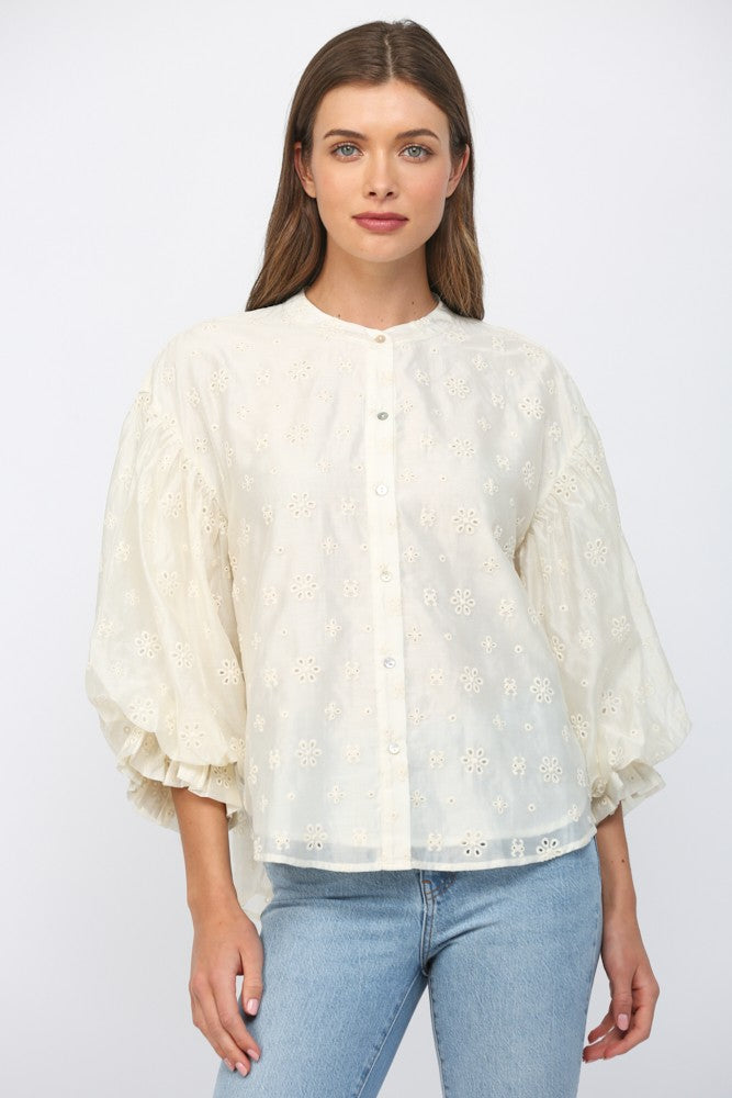 Embroidered Puff Sleeve Blouse