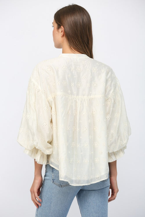 Embroidered Puff Sleeve Blouse