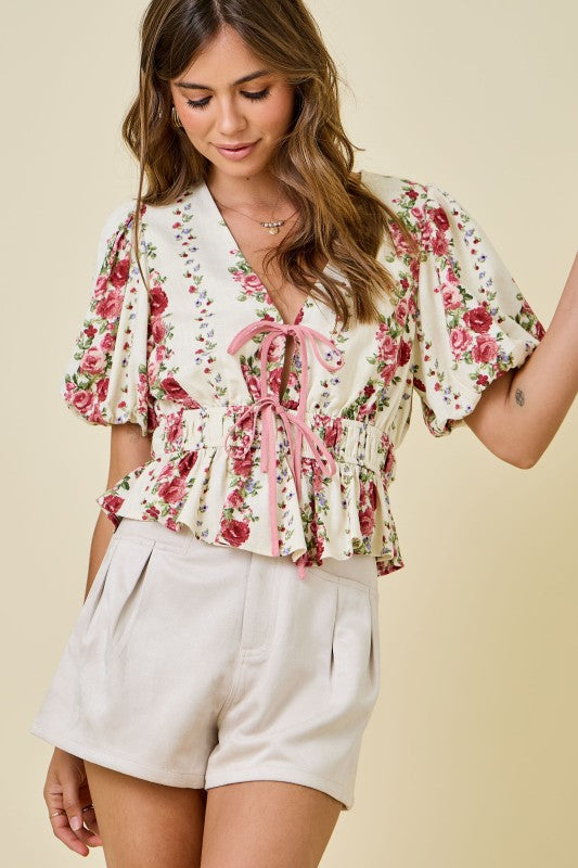 Blush Garden Tie-Front Top