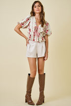 Blush Garden Tie-Front Top