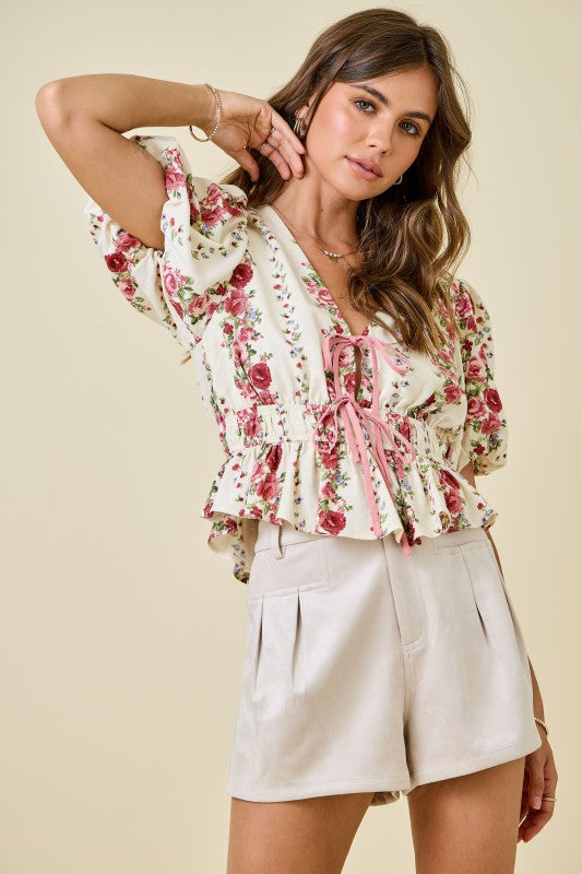 Blush Garden Tie-Front Top
