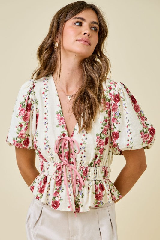 Blush Garden Tie-Front Top