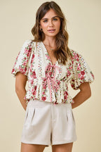 Blush Garden Tie-Front Top
