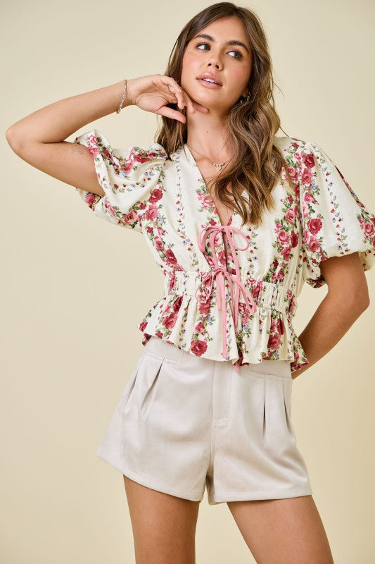 Blush Garden Tie-Front Top