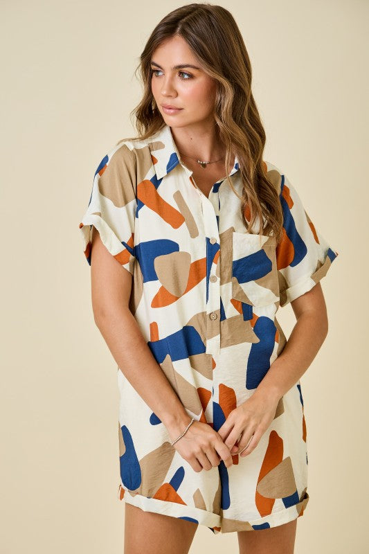 Geometric Printed Romper