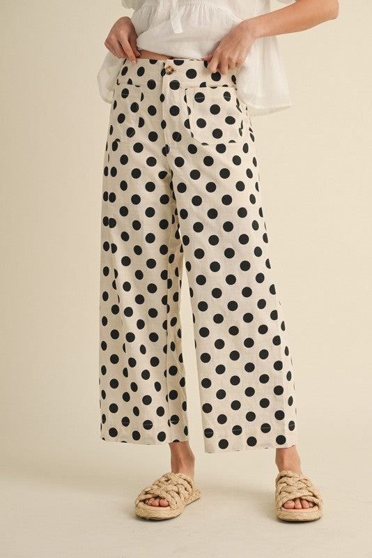 Polka Dot Print Wide Pants