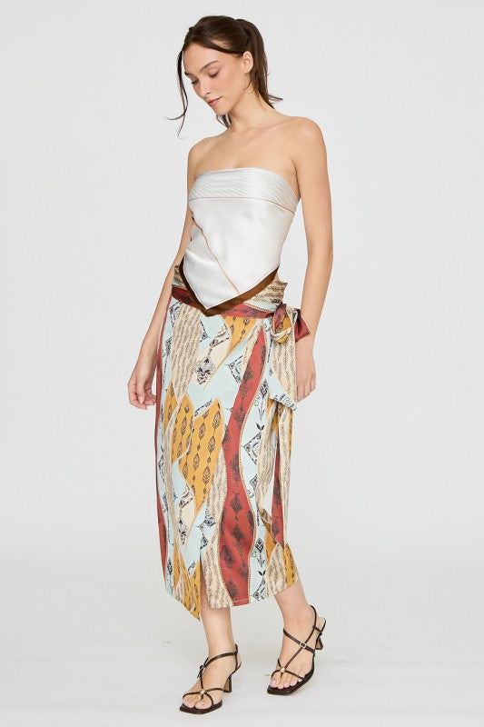 Printed Wrap Midi Skirt