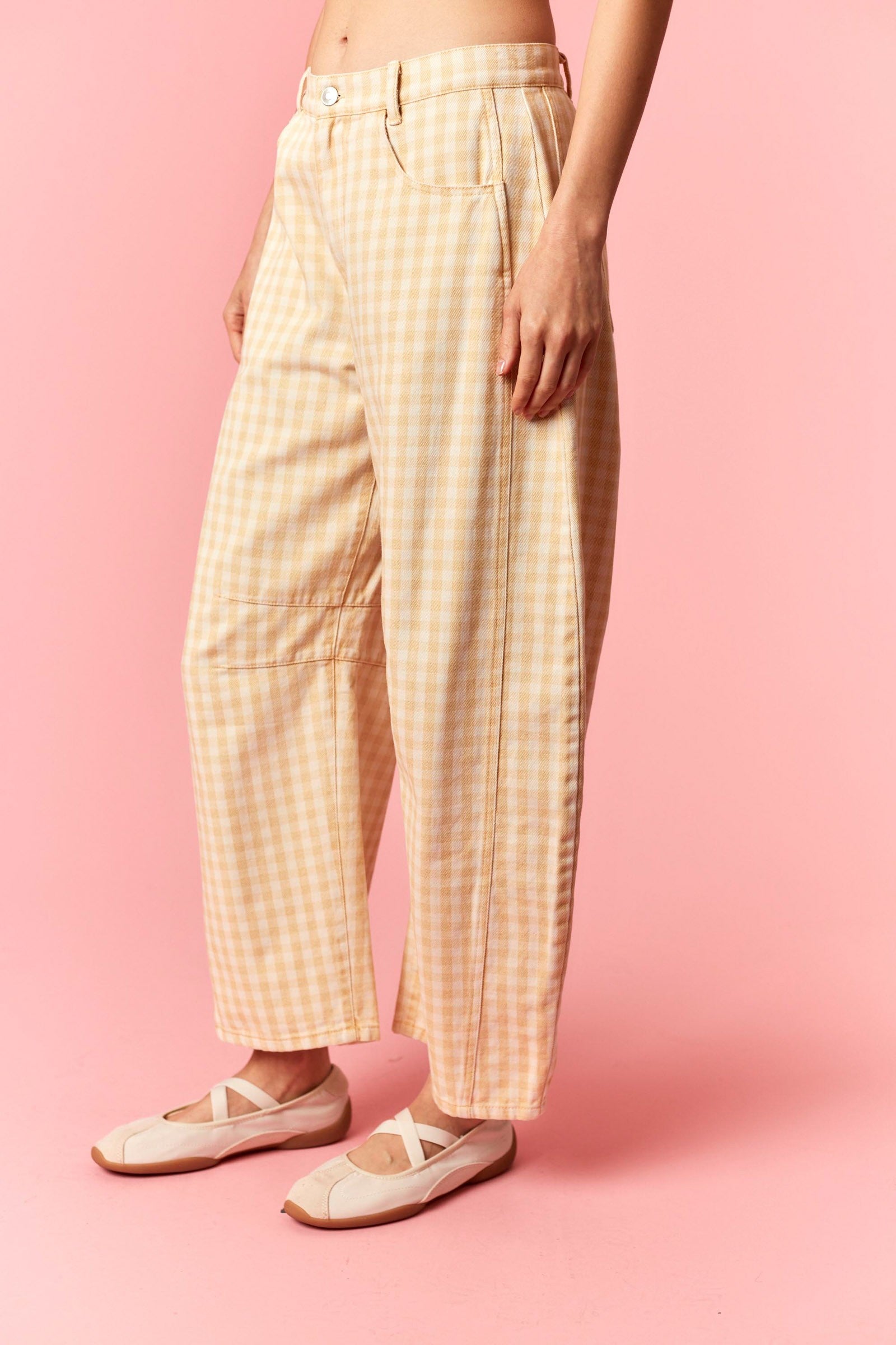 Dark Yellow Gingham Barrel Pants