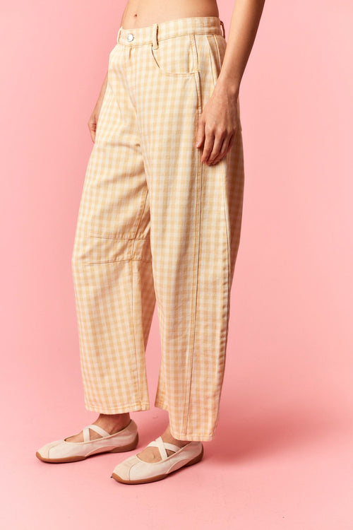 Dark Yellow Gingham Barrel Pants