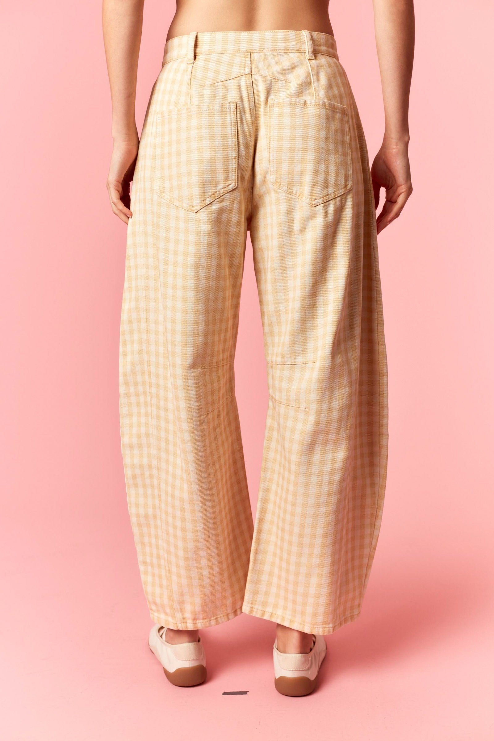 Dark Yellow Gingham Barrel Pants