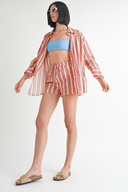 Sunset Stripe Button-Up Set
