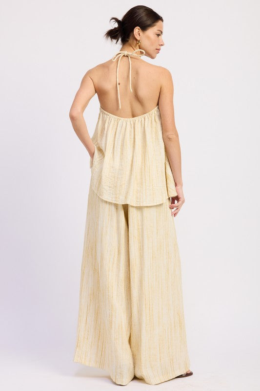 Watercolor Linen Wide Leg Pants Set