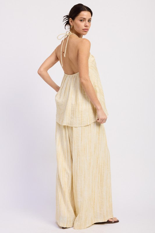 Watercolor Linen Wide Leg Pants Set