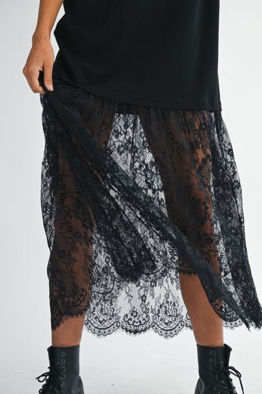 Midnight Lace Layered Tee Dress