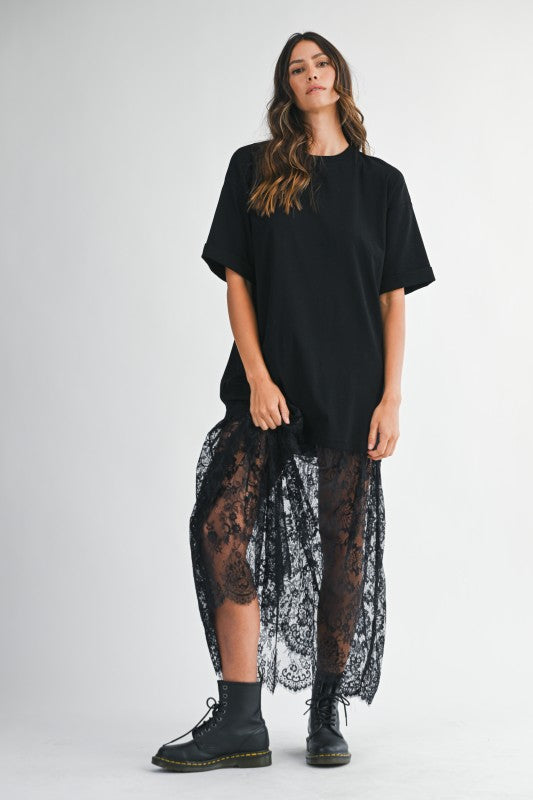 Midnight Lace Layered Tee Dress