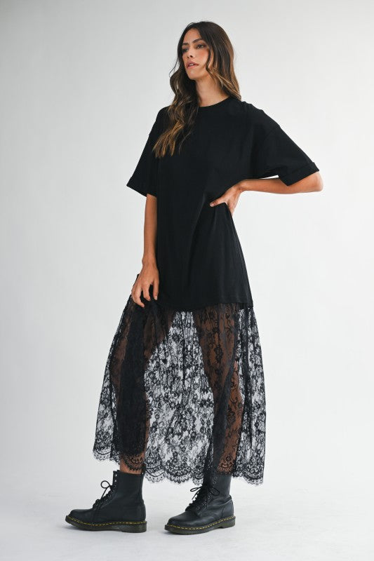 Midnight Lace Layered Tee Dress