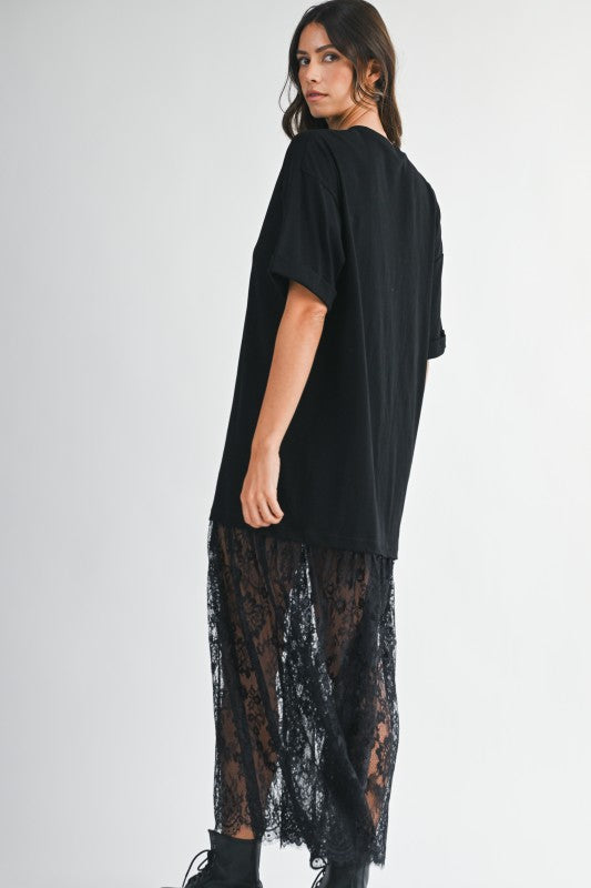 Midnight Lace Layered Tee Dress