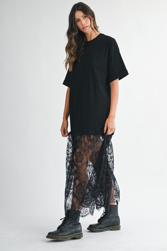 Midnight Lace Layered Tee Dress