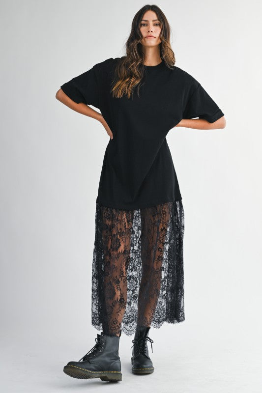 Midnight Lace Layered Tee Dress