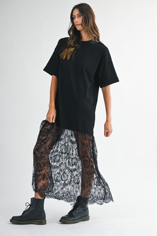 Midnight Lace Layered Tee Dress