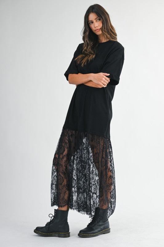 Midnight Lace Layered Tee Dress
