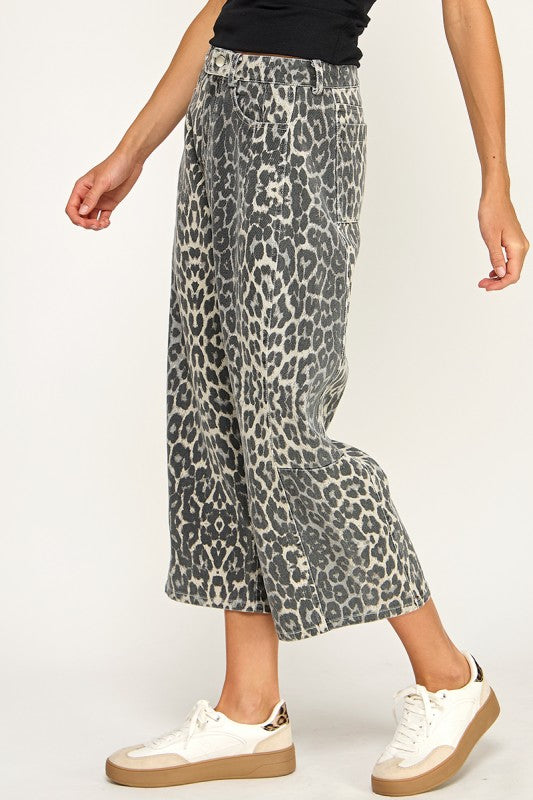 Animal Print Wide - Leg Crop Pants