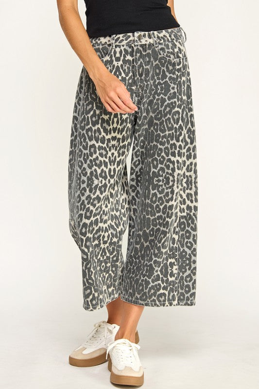 Animal Print Wide - Leg Crop Pants