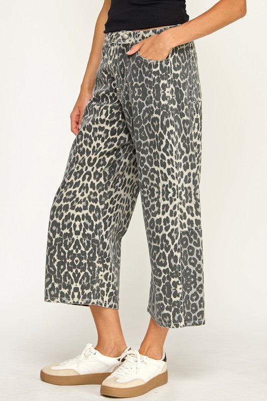 Animal Print Wide - Leg Crop Pants