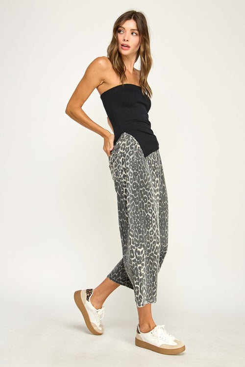 Animal Print Wide - Leg Crop Pants