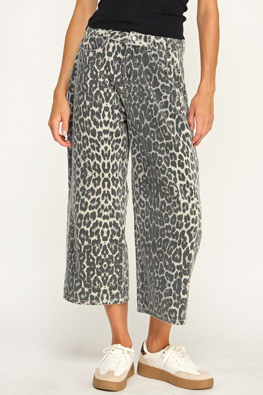 Animal Print Wide - Leg Crop Pants