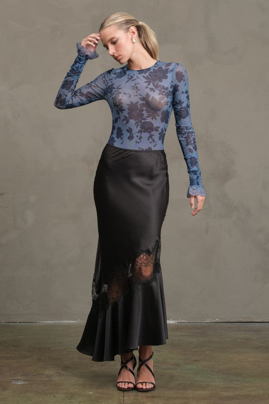 Lace Noir Satin Skirt