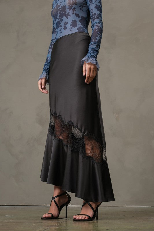 Lace Noir Satin Skirt