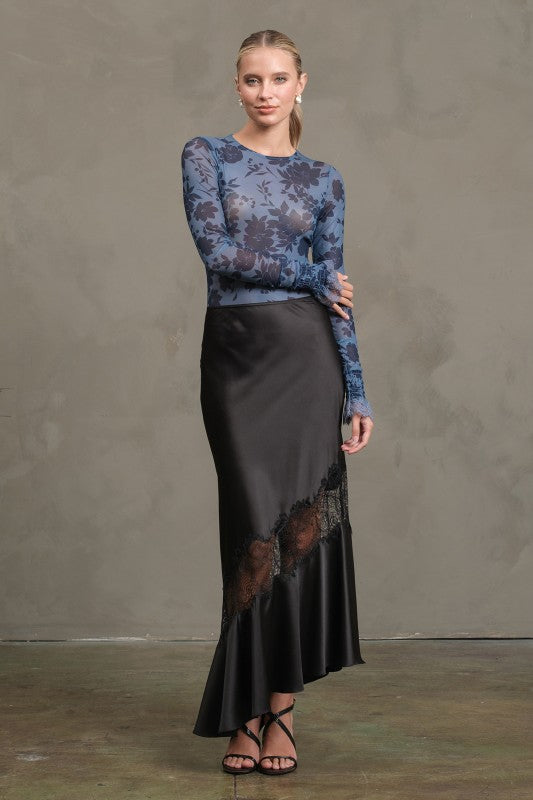 Lace Noir Satin Skirt