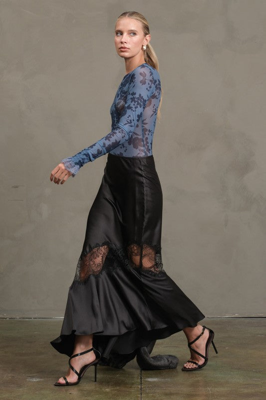 Lace Noir Satin Skirt