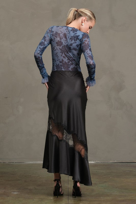 Lace Noir Satin Skirt