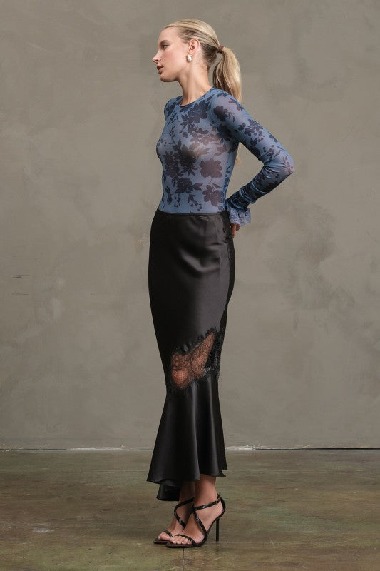 Lace Noir Satin Skirt