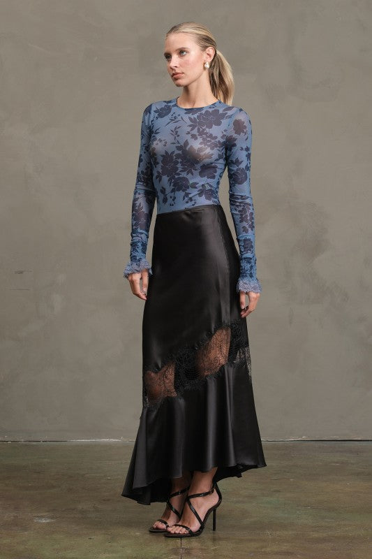 Lace Noir Satin Skirt