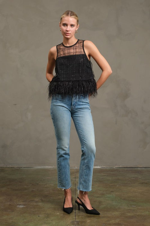 Feathered and Sparkle Grid Top