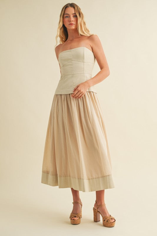 Desert Pearl Strapless Midi Dress