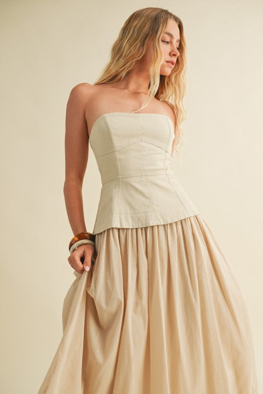 Desert Pearl Strapless Midi Dress