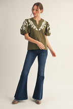 Olive Bloom Embroidered Top