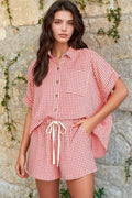 Conjunto de salón de cuadros vichy rojos